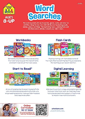 School Zone - Word Searches Workbook - 64 Pages, Ages 8+, Search & Find, Word Puzzles, Reading, Vocabulary, Geography, Critical Thinking, and More (School Zone Activity Zone® Workbook Series)